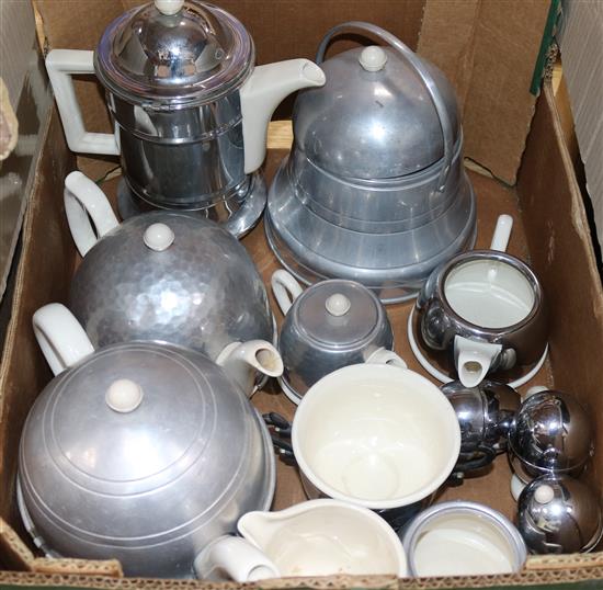 A quantity of pewter and ceramic teawares